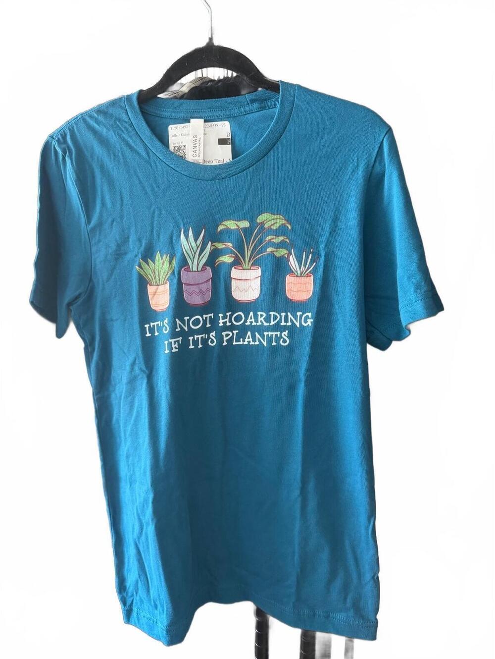 Bella + Canvas Deep Teal Graphic T-Shirt with Plant Design, Size Small